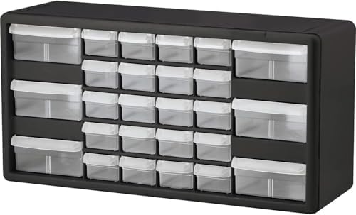 Akro-Mils 26-Drawer Plastic Storage Cabinet, 20"W x 6"D x 10"H, Black by Akro-Mils