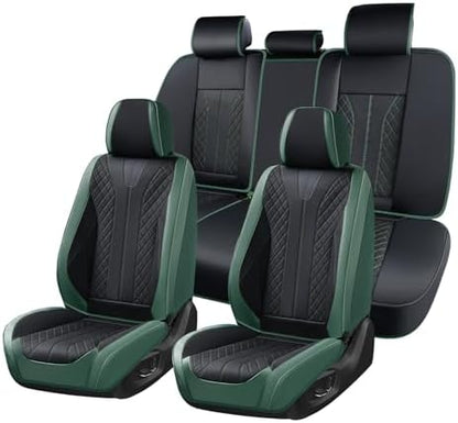 FLORICH Leather Seat Covers Full Set Automotive Car Seat Cover Front and Back Waterproof Auto Seat Covers Full Coverage Car Seat Protector Cushion Universal Fit for Most Cars SUV Trucks, Black&Green by FLORICH