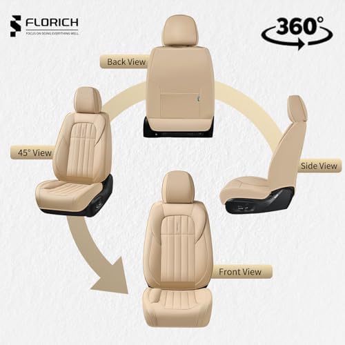 FLORICH Seat Cover, Car Seat Covers Front Set, Waterproof Leather Car Seat Protector, Front Seat Covers for Cars, Automotive Seat Covers Protector 2 Pack Fit for Most Cars Trucks SUV - Beige - Image 6