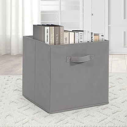 11x11 Storage Bins, Set of 3 Storage Cubes, Collapsible Cube Storage Box, Fabric Closet Organizers with Handles for Home, Office, Closet Shelf Cabinet, Bookcase, Grey - Image 4