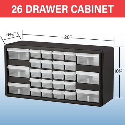 Akro-Mils 26-Drawer Plastic Storage Cabinet, 20"W x 6"D x 10"H, Red - Image 3