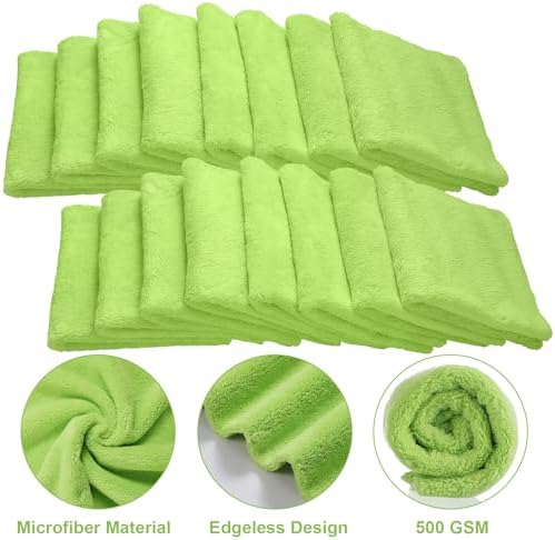 Shimeyao 30 Pcs 16 x 16 Inch Edgeless Microfiber Plush Towels for Cars Detailing Drying Wash Polishing Absorbent Cleaning Cloths, 500 GSM(Green) - Image 3