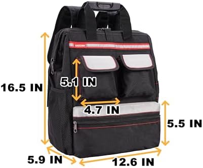 Backpack Tool Bag with Padded Back Support Heavy Duty Tool Kit Carrier Storage Bags for Electrician, Plumber, HVAC, Cable Repairman - Image 6