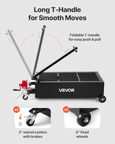 VEVOR Low Profile Oil Drain Pan, 25 Gallon Capacity, Rolling Oil Drain Pan with Manual Pump, 7.2 ft Hose & T Folding Handle, Leak-Proof & Corrosion-Resistant, Fit for Cars, SUVs, Trucks, ATVs, Black - Image 5