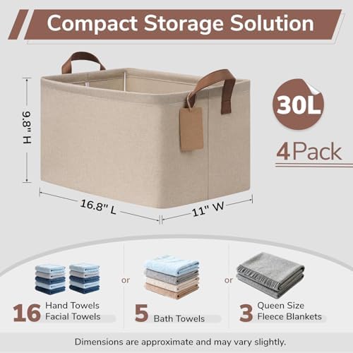 CHICVITA 4 Pack Large Fabric Storage Baskets for Shelves, 30L Brown - Image 3
