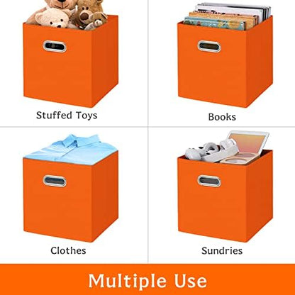 Fabric storage bins Cubes, Fabric Cube Organizer with Handle, Foldable Cube Bins for Cloth or Accessary Storage, 11x11x11, Set of 3, (Orange) - Image 5