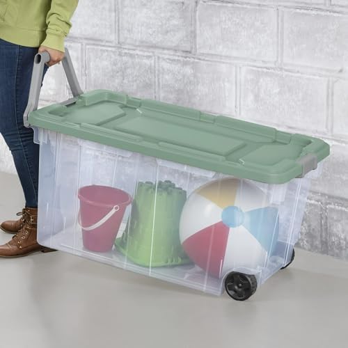 2 Pack 40 Gallon Heavy-Duty Wheeled Storage Bins (Green Sage) - Image 4