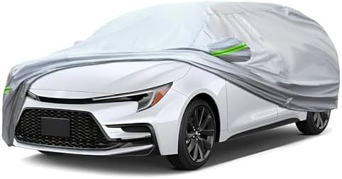 Full Car Cover Universal 6 Layers Outdoor Thicked All Weather Cover, Sunshield, Waterproof, Snow Proof, UV Proof, Scratch Proof, Bird Droppings, 6 Reflective Strips, Fits Hatchbacks up to 173 " by QUYDDC