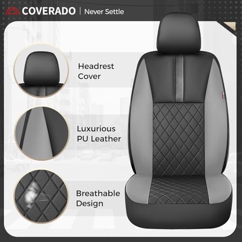 Coverado Car Seat Covers Front Pair, Automotive Leather Seat Covers for Car，Universal Fit Front Back Seat Cover, Non-Slip Waterproof Breathable Car Seat Protector - Image 3