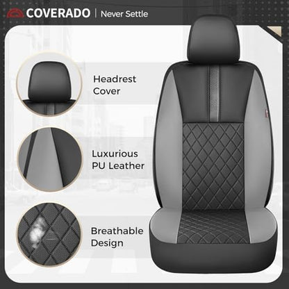 Coverado Car Seat Covers Front Pair, Automotive Leather Seat Covers for Car，Universal Fit Front Back Seat Cover, Non-Slip Waterproof Breathable Car Seat Protector - Image 3