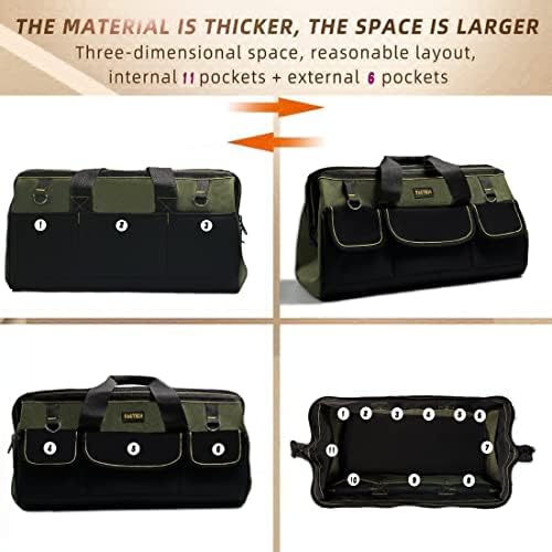 FASTECH 20-inch Wide Mouth Tool Bag with Water Proof Molded Base, Wide Mouth Tool Tote Bag, Waterproof Tool Organizer Bag for Men with Adjustable Shoulder Strap(No Bottom Shell) - Image 5