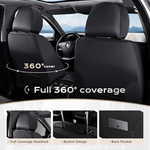 Coverado Car Seat Covers, Front Covers for Cars, Car Seat Cover Front Seats, Automotive Seat Cover, Waterproof, Leather Car Seat Cushion, Universal Interior Covers Seat Protectors for Most Cars - Image 3