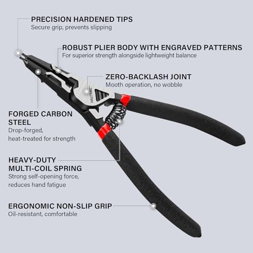 HAUTMEC 4PCS Snap Ring Pliers Set, 7" Heavy Duty Internal/External Circlip Pliers with Straight & 90° Bent Tips, for Automotive & Machinery HT0280 - Image 2