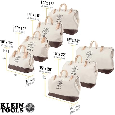 Klein Tools 5102-12 Heavy Duty Natural Canvas Tool Bag, Tool Tote, Multi-Purpose Bag with Wide Hinged Opening and Leather Handles, 12-Inch - Image 2