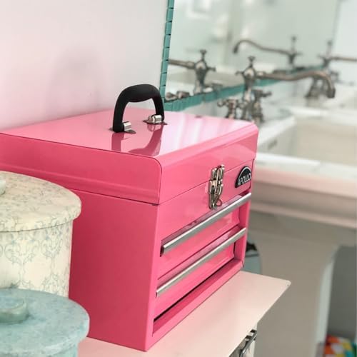 Apollo Tools 14 Inch Steel Tool Box with Deep Top Compartment and 2 Drawers in Heavy-Duty Steel With Ball Bearing Opening and Powder Coated Finish - Pink Ribbon - Pink - DT5010P - Image 5