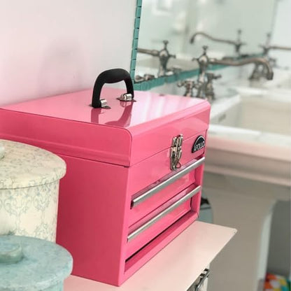 Apollo Tools 14 Inch Steel Tool Box with Deep Top Compartment and 2 Drawers in Heavy-Duty Steel With Ball Bearing Opening and Powder Coated Finish - Pink Ribbon - Pink - DT5010P - Image 5