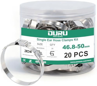 OURU 46.8-50mm Single Ear Hose Clamps, 20PCS, 304 Stainless Steel by OURU