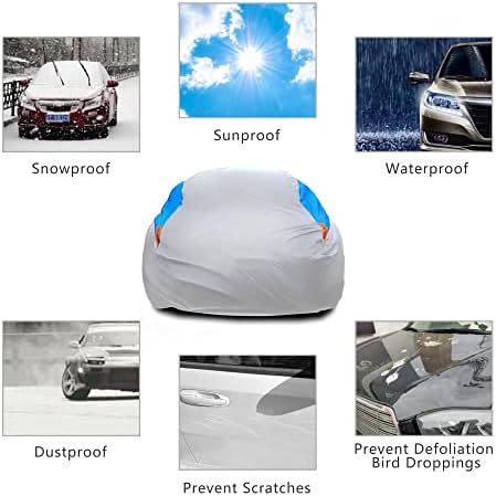 MORNYRAY Waterproof Car Cover All Weather Snowproof UV Protection Windproof Outdoor Full car Cover, Universal Fit for Sedan (Silvery, A6-Fit Sedan Length(207-216 inch) - Image 3