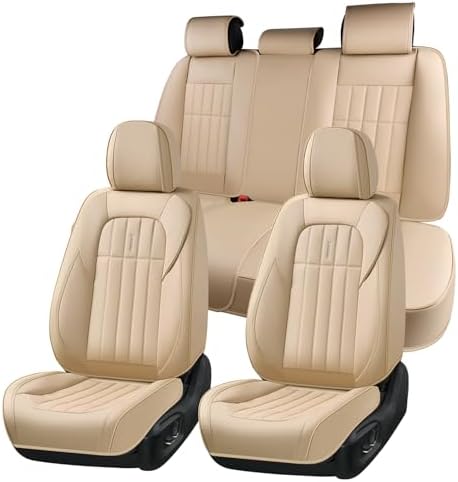 FLORICH Seat Cover, Leather Car Seat Covers Full Set, Waterproof Car Seat Protectors 5 Seats, Front and Rear Seat Covers for Cars, Automotive Seat Protector Fit for Most Sedans SUV Truck - Beige by FLORICH