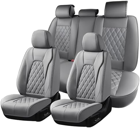 Coverado Car Seat Covers Front Seats and Back, Leather Seat Cover for Cars, Waterproof Seat Covers Full Set Universal Seat Covers Seats Protectors Car Seat Cushion Fit for Most Car - Gray by COVERADOAUTO