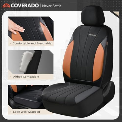 Coverado Seat Covers for Car, Automotive Car Seat Covers 5 Seats, Mesh Breathable Leather Seat Protectors, Brown Seat Covers Universal Fit for SUV, Truck, Vans, Sedan - Image 4