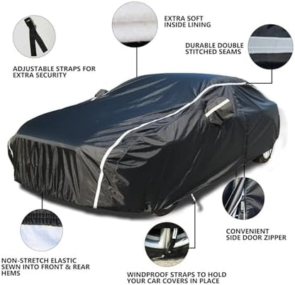 Tecoom Car Cover Waterproof All Weather, Car Covers for Automobiles w/Zipper Door, Cotton Backing Waterproof Hail Car Cover, Snowproof Sun UV Protection Windproof, Universal Fit for Sedan (170"-190") - Image 2