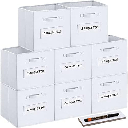13x13x13 storage cube bins(Set of 8)Fabric storage cubes with 8 Labels Window Cards & a Pen,storage cubes 13x13, storage bin, Collapsible 13 inch cube storage bins,Cubby Organizer Boxes, White by Artsdi