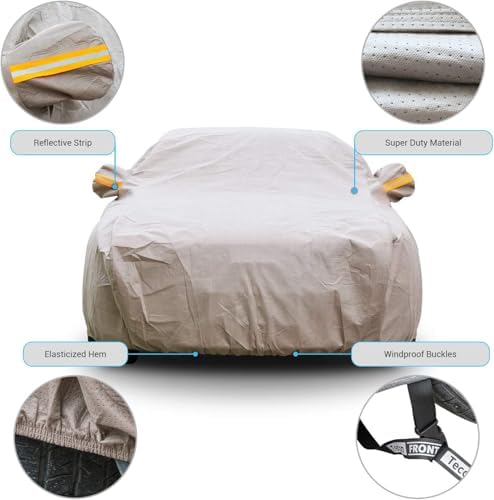 Tecoom Thick Shell Waterproof All Weather Car Cover, Super Breathable Windproof Snow Sun Rain UV Protection, Outdoor Fit for Sedan (170"–190") - Image 2