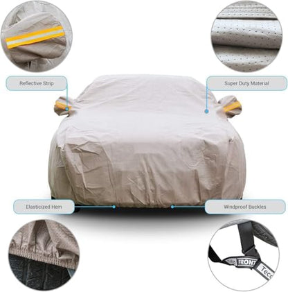 Tecoom Thick Shell Waterproof All Weather Car Cover, Super Breathable Windproof Snow Sun Rain UV Protection, Outdoor Fit for Sedan (170"–190") - Image 2