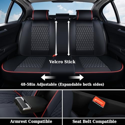 Coverado Car Seat Covers Full Set, Nappa Leather Seat Covers for Car, Waterproof Car Seat Protector with Lumbar Support, Automotive Seat Covers Universal Fit for Most Cars SUV Trucks (Black-Red line) - Image 5
