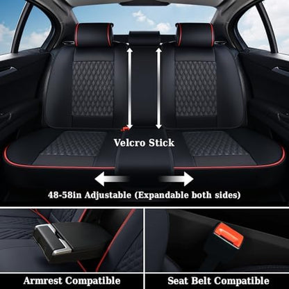 Coverado Car Seat Covers Full Set, Nappa Leather Seat Covers for Car, Waterproof Car Seat Protector with Lumbar Support, Automotive Seat Covers Universal Fit for Most Cars SUV Trucks (Black-Red line) - Image 5