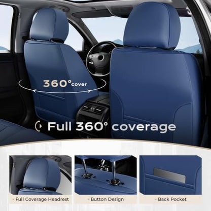 Coverado Car Seat Covers Front, Seat Covers for Cars, Waterproof 2-Pack Car Seat Cushions, Leather Carseat Seat Protectors, Universal Seat Covers Fit for Most Sedans SUV Pick-up Trucks(Blue&White) - Image 3