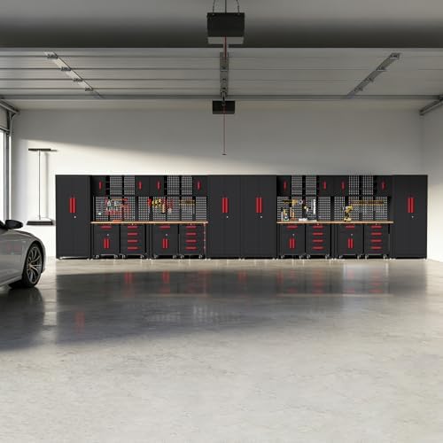 24Pcs Garage Cabinet Storage System, Heavy Duty Workshop Set, Red - Image 6