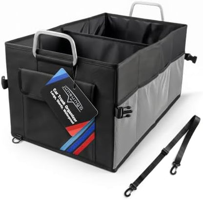Car Trunk Organizer, Portable, Collapsible, Waterproof, Oxford Cloth, Aluminum Handle, Ideal for SUVs, Cars, Camping, Storage by Junsungo