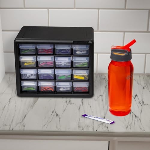 Akro-Mils 16-Drawer Plastic Storage Cabinet, 10.5"W x 6.5"D x 8.5"H, Black - Image 2