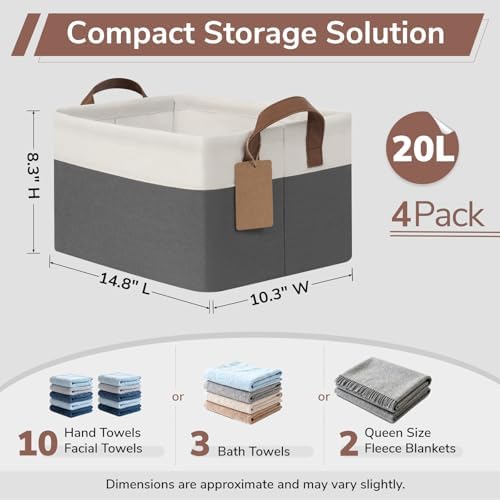 CHICVITA 4 Pack Fabric Storage Bins for Shelves, 20L Gray & White - Image 3