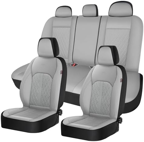 Coverado Universal Leather Seat Covers Full Set for 5 Seats – Waterproof, Durable All-Weather Protector for SUV, Pickup Truck, Sedan, Gray by COVERADOAUTO
