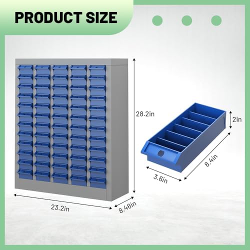 Yeeoy 60 Drawers Parts Cabinet, Nut and Bolt Storage Organizer, Grey - Image 3