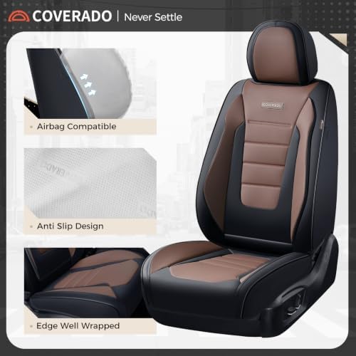Coverado Car Seat Covers Full Set, Nappa Leather Seat Covers for Cars, Car Seat Protector Car Seat Cushion, Front and Back Seat Protectors Cushions Universal Fit for Most Cars Vehicles(Black&Coffee) - Image 5