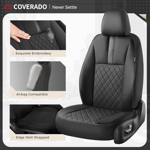 Coverado Car Seat Covers Full Set, Automotive Leather Seat Covers for Car，Universal Fit Front Back Seat Cover, Non-Slip Waterproof Breathable Car Seat Protector - Image 3