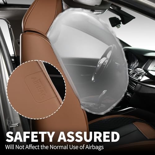 FLORICH Car Seat Covers Front Seats Only, Luxury Leather Seat Covers Universal Anti-Slip Driver Seat Cover, Automotive Vehicle Seat Covers fit for Trucks Vans SUVs Sedans (2 Packs, Light Coffee) - Image 2