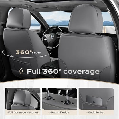 Coverado Car Seat Covers Front Seats and Back, Leather Seat Cover for Cars, Waterproof Seat Covers Full Set Universal Seat Covers Seats Protectors Car Seat Cushion Fit for Most Car - Gray - Image 4