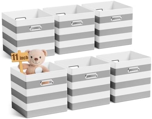 CroBlissful 11 Inch 6 Pcs Fabric Storage Cubes with Handle, Grey and White by CroBlissful