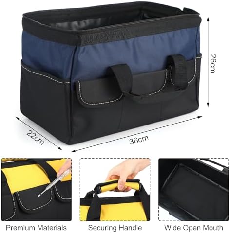 Sanwuta 3 Pack 16 Inch Tool Bags, Side Pockets, Blue, Red, Yellow - Image 3