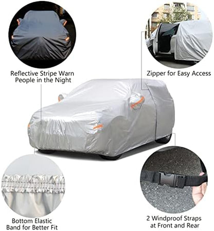 SEAZEN 2 Layers SUV Car Cover Waterproof All Weather, Outdoor Car Covers for Automobiles with Zipper Door, Hail UV Snow Wind Protection (Length Up to 190") - Image 4