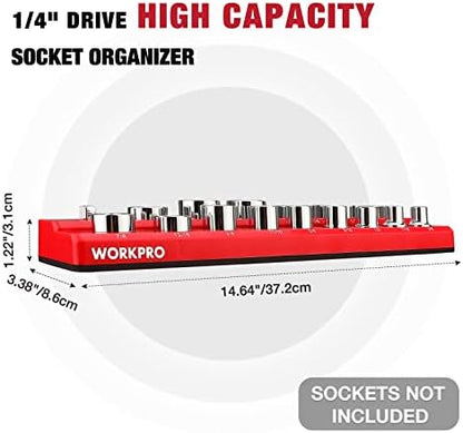WORKPRO 1/2-inch Magnetic Socket Organizer Set, 2-Piece SAE & Metric Magnetic Socket Holders, Holds 35 Standard Sockets for Tool Box, Tool Carts (Sockets Not Included) - Image 2
