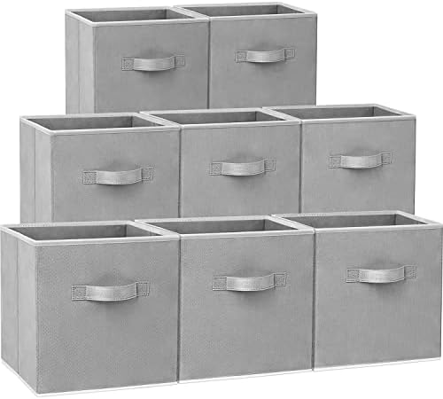 Criusia Storage Cubes - 11 Inch Heavy Duty Fabric Closet Bins for Shelves, Cube Organizer - 8 Pack Collapsible Decorative Storage Bins Baskets for Organizing Clothes Blankets Toys (Grey) by Criusia