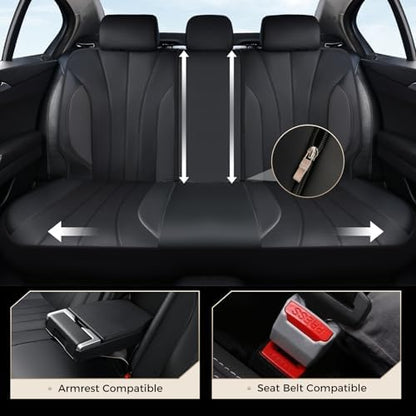 Coverado Automotive Front and Rear Seat Covers, Car Seat Covers Full Set, Leather Car Seat Covers Full Set 5 Seats, Airbag-Compatible, Spill-Proof Design, Black Seat Covers for SUV Sedan Truck - Image 3