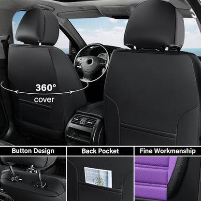 Coverado Car Seat Covers Full Set, Seat Covers for Cars, Automotive Seat Covers, Waterproof Nappa Leather Front Seats and Back Car Seat Protector, Universal Fit for Most Cars SUV Trucks,Black&Purpe - Image 3