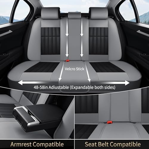 FLORICH Seat Cover, Leather Car Seat Covers Full Set, Waterproof Car Seat Protectors 5 Seats, Front and Rear Seat Covers for Cars, Automotive Seat Protector Fit for Most Sedans SUV Truck - GrayBlack - Image 4